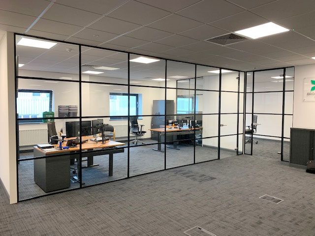 Crittall Effect Glass Partitioning shown, part of an office fit-out project