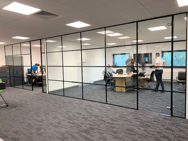 Crittall Effect Glass Partitioning shown, part of an office fit-out project