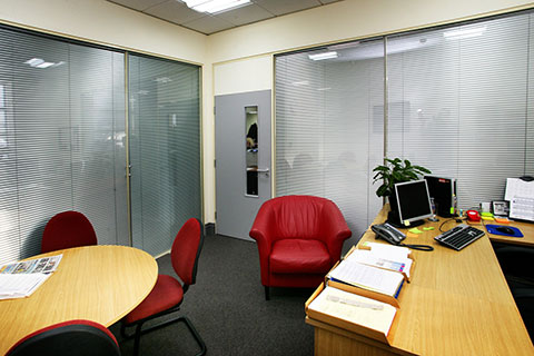 photo of small office with internal blinds