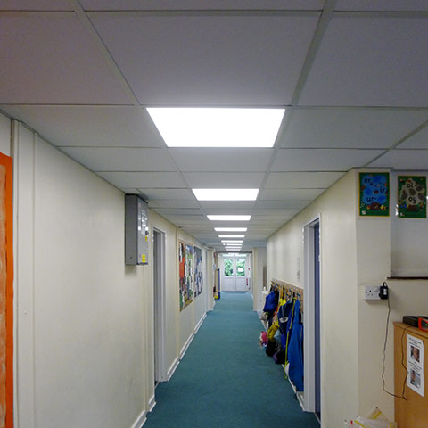 of a refurbished school corridor