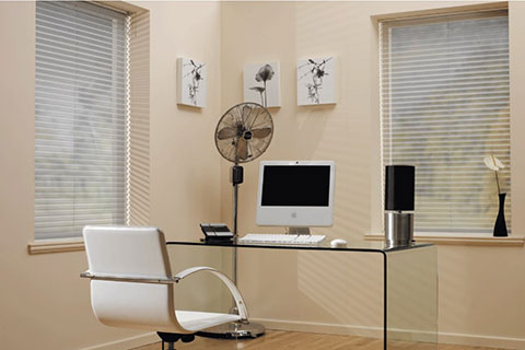 Photo of small minimal office with Venetian Blinds  