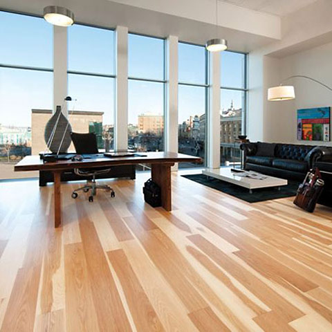 Photo of modern office with striking wooden flooring